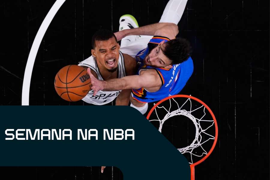 Wembanyama e Holmgren disputam a bola Wembanyama e Holmgren disputam a bola