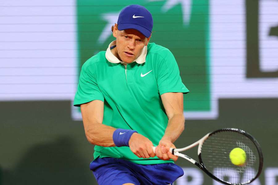 Jannik Sinner in action during his first-round match against France's Arthur Rinderknech