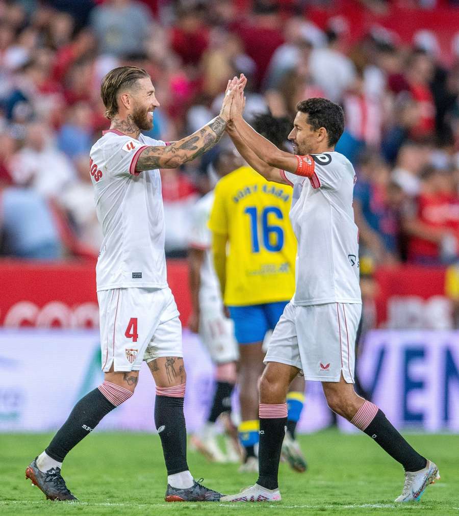Former teammates Sergio Ramos and Jesus Navas are back together