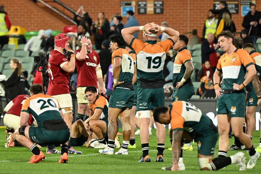 Players of the AU-NZ Invitational XV react to their loss in Adelaide on Saturday night.