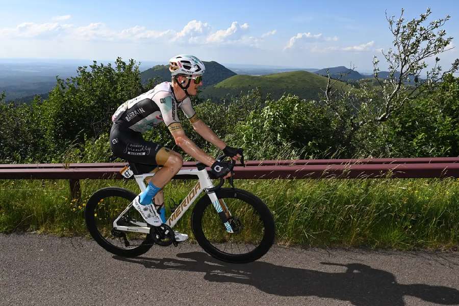 Bahrain - Victorious' Slovenian rider Matej Mohoric cycles in the ascent of the Puy de Dome