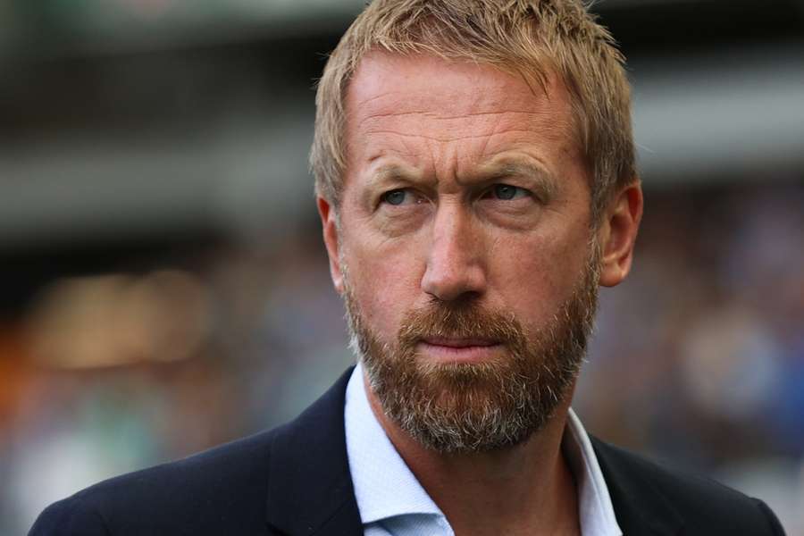 Graham Potter reacts during the English Premier League football match between Brighton and Leicester