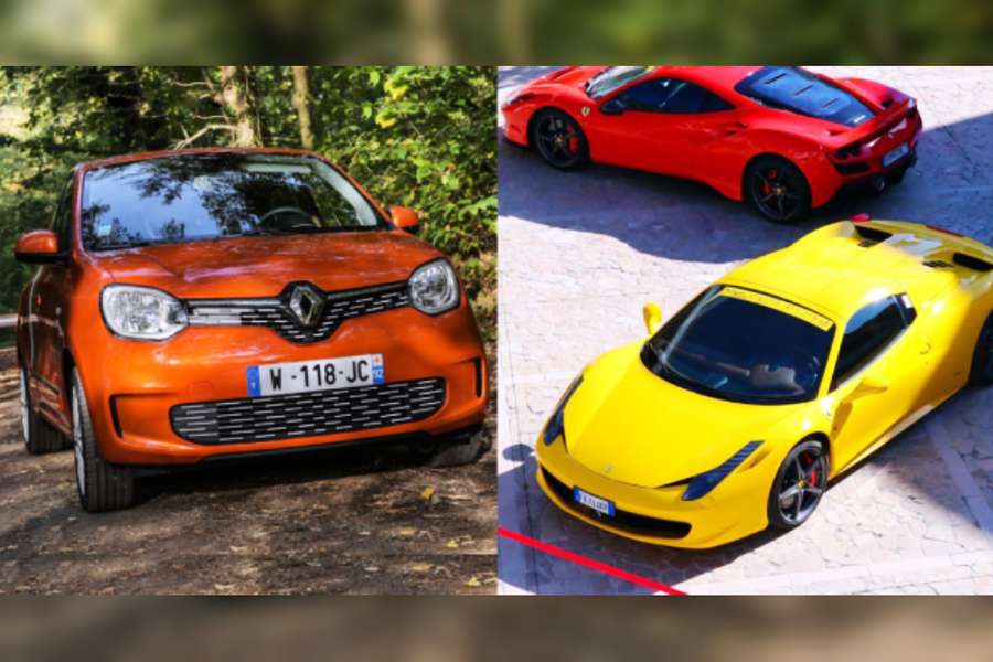 Renault Twingo a la izquierda y Ferrari a la derecha.