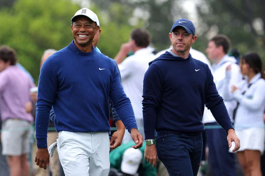 Tiger Woods and Rory McIlroy were all smiles at Augusta on Monday