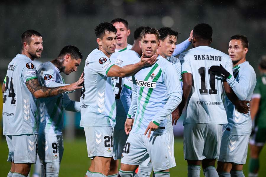 Real Betis' Argentine midfielder Giovani Lo Celso celebrates scoring his team's first goal against Ludogorets