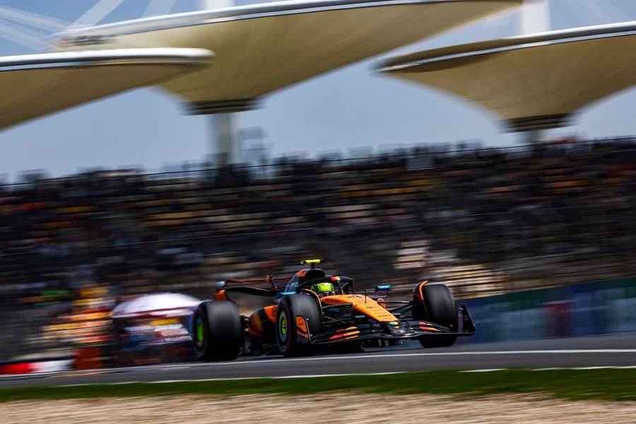 Lando Norris takes part in a practice session ahead of the Chinese Grand Prix