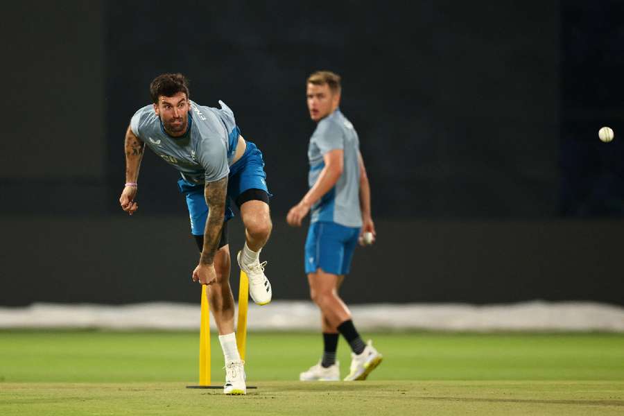 England's Reece Topley in practice