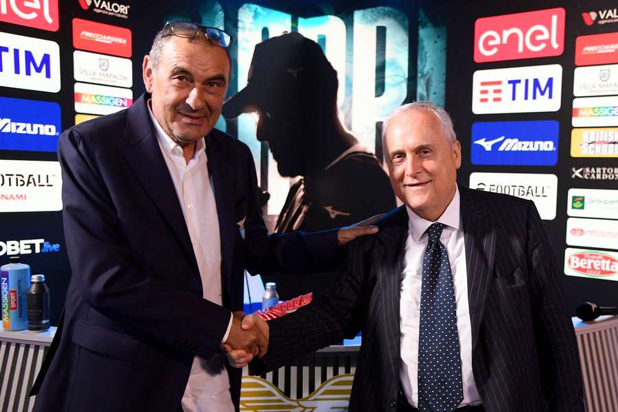 Maurizio Sarri z prezydentem Lazio Claudio Lotito 