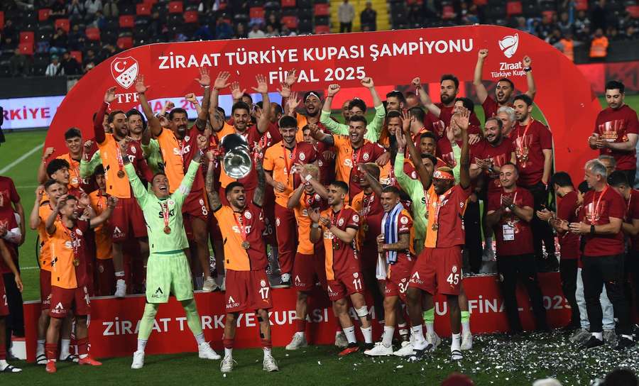 Galatasaray players celebrate their Turkish Cup win Galatasaray players celebrate their Turkish Cup win