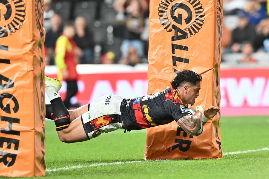 Chiefs' Quinn Tupaea scores a try at the weekend. 