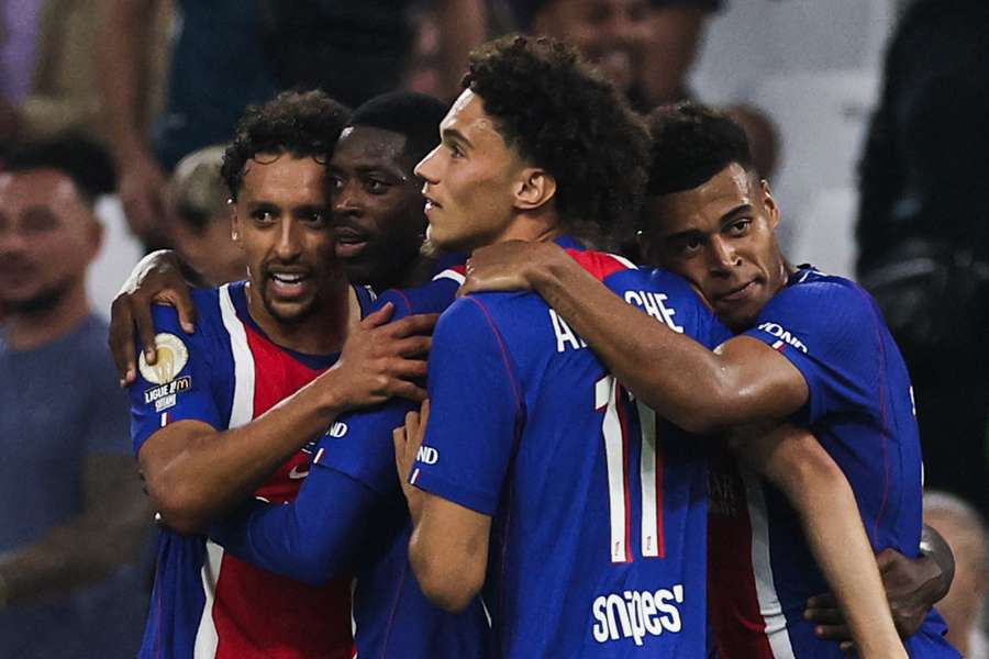 L'esultanza dei giocatori del PSG L'esultanza dei giocatori del PSG