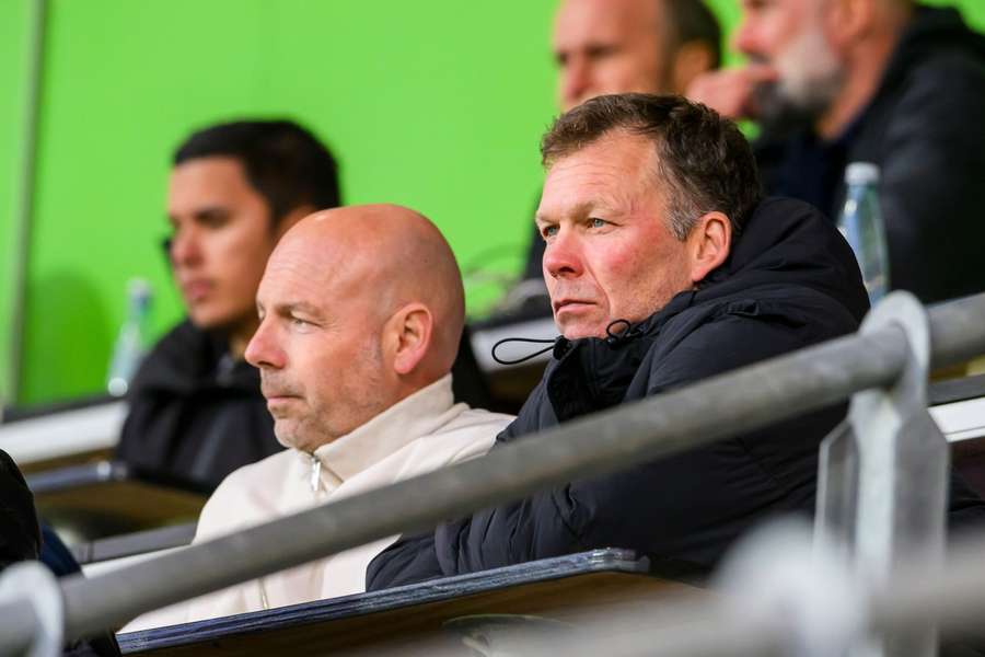 Brian Riemer and Morten Wieghorst watches during a game between FC Midtjylland and FC Nordsjaelland in the Danish Superliga