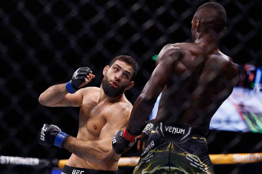 Israel Adesanya (right) in action during his fight against Nassourdine Imavov 