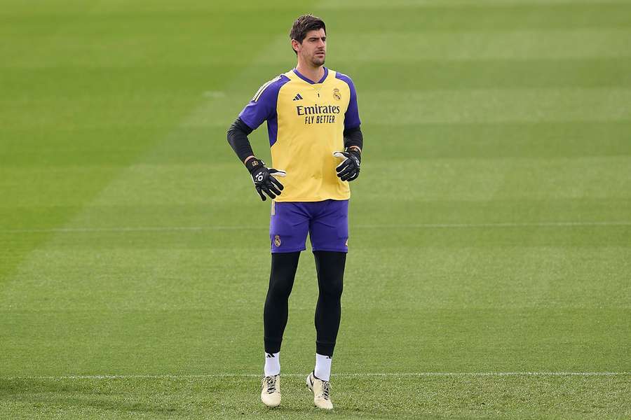 Real Madrid goalkeeper Thibaut Courtois during a training session