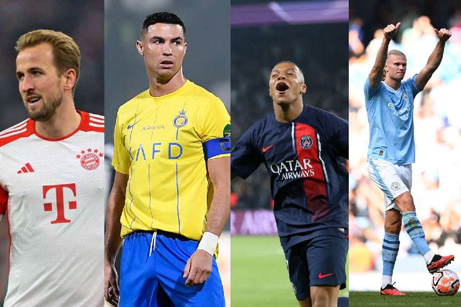 Kane, Ronaldo, Mbappé e Haaland, candidatos a ser o melhor marcador em 2023.