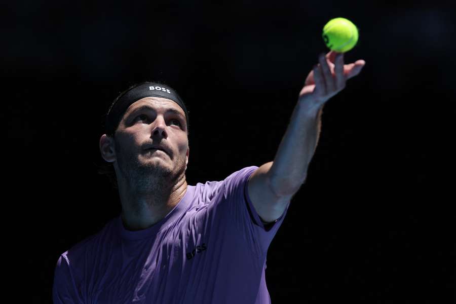 USA's Taylor Fritz serves against compatriot Jenson Brooksby