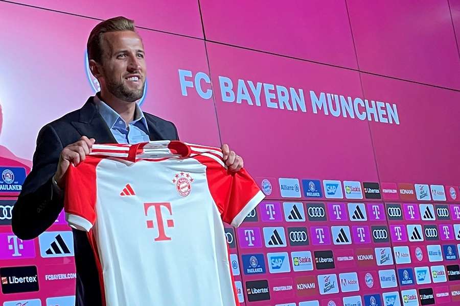 Harry Kane being presented as a Bayern Munich player last week