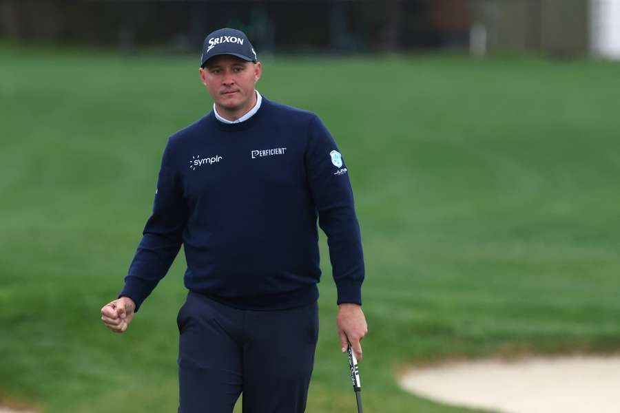 Sepp Straka celebrates a birdie putt at the 17th hole on his way to taking a one-stroke lead after three rounds at the PGA Pebble Beach Pro-Am Sepp Straka celebrates a birdie putt at the 17th hole on his way to taking a one-stroke lead after three rounds at the PGA Pebble Beach Pro-Am