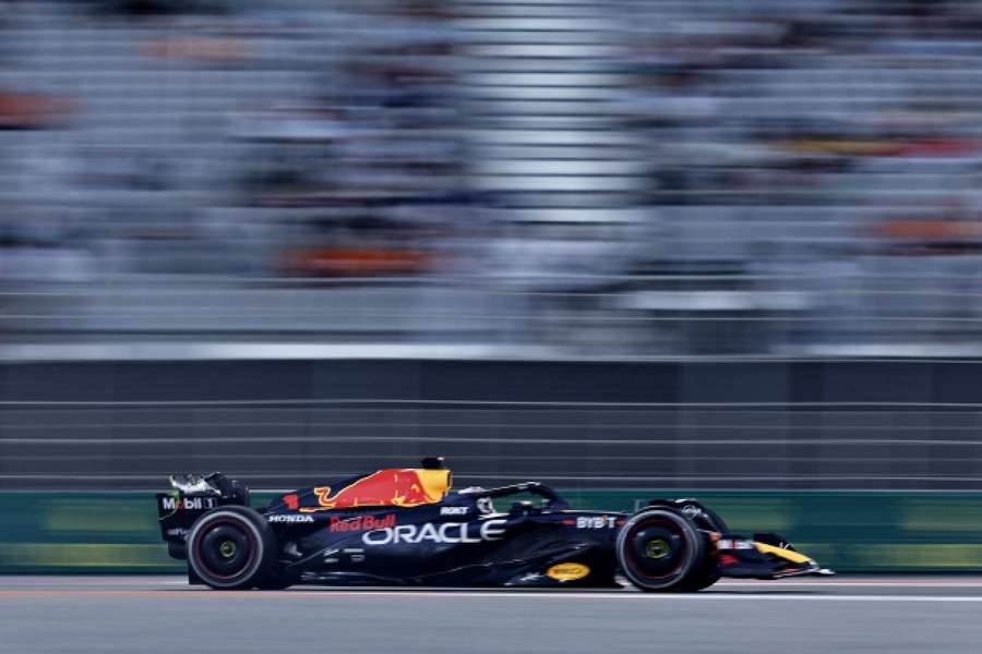 Verstappen in action during practice