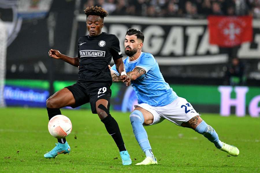 Mohammed Fuseini in action for Sturm Graz against Lazio in 2022