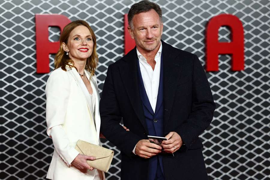 Geri Halliwell en Christian Horner bij de première van Ferrari in het Odeon Luxe Leicester in Londen