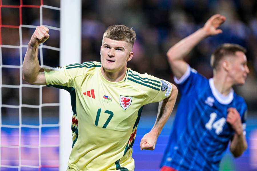 Wales' Jordan James celebrates after scoring during the 2026 World Cup qualifier against Liechtenstein Wales' Jordan James celebrates after scoring during the 2026 World Cup qualifier against Liechtenstein