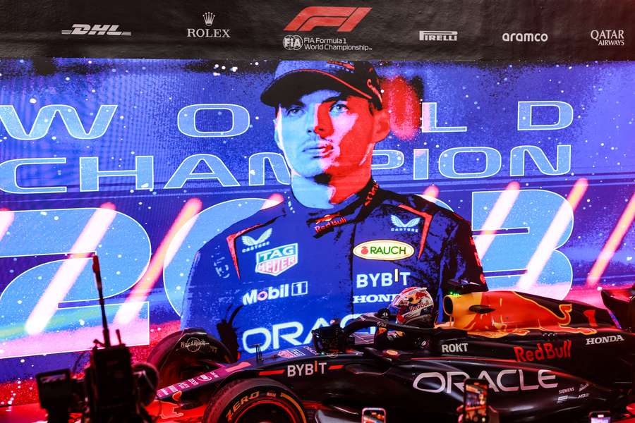 Red Bull Racing's Dutch driver Max Verstappen steps out of his car after the sprint race in Qatar