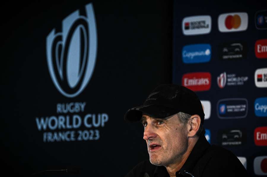 Scott McLeod speaks at a 2023 Rugby World Cup press conference.