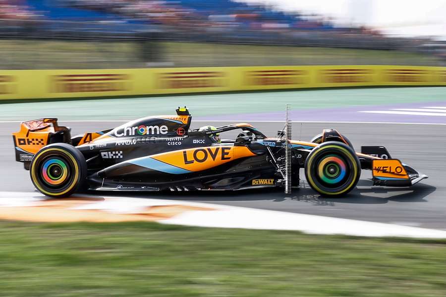 McLaren's Lando Norris drives during the first practice session