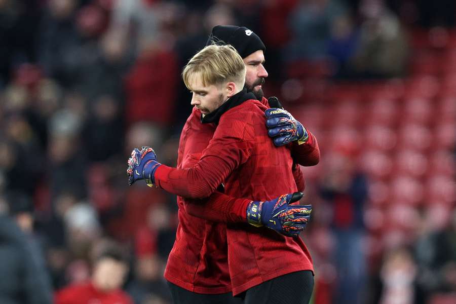 Liverpool's Alisson Becker and Caoimhin Kelleher