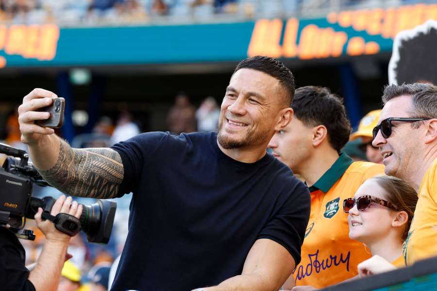 Sonny Bill Williams taking photos with supporters in Sydney earlier this year.