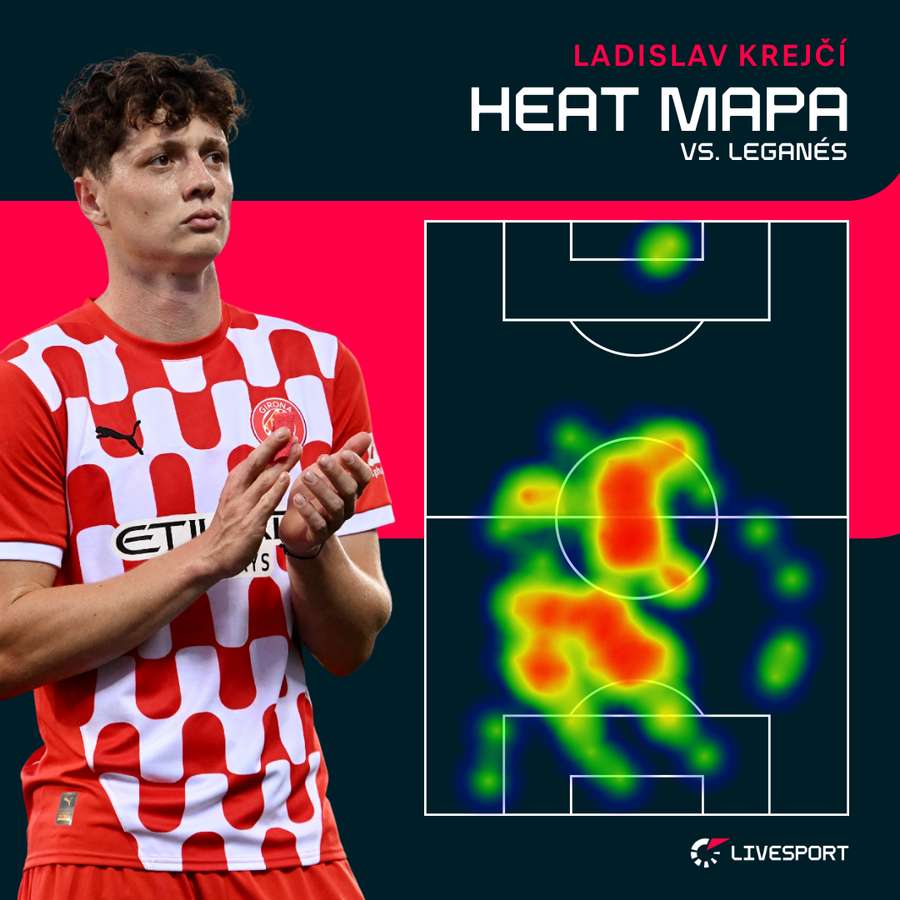 Heat mapa Krejčího proti Leganés.