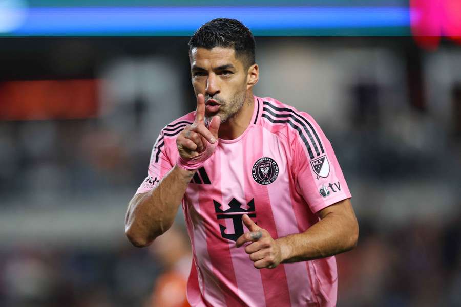 Inter Miami's Luis Suarez reacting after scoring a goal against Houston 