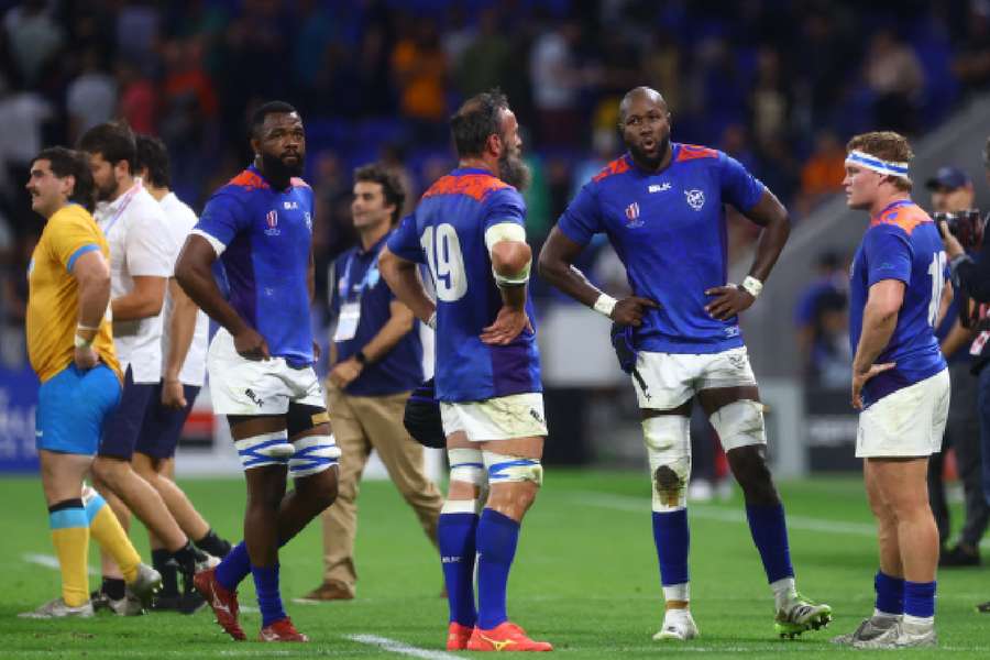 Namibia players look gutted after their Uruguay loss