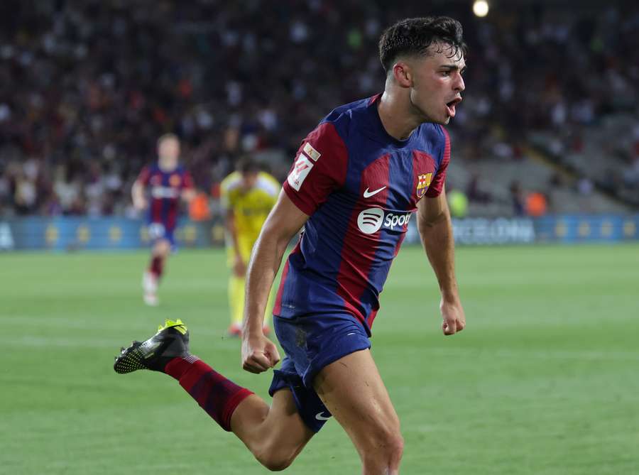 Pedri celebra su gol ante el Cádiz