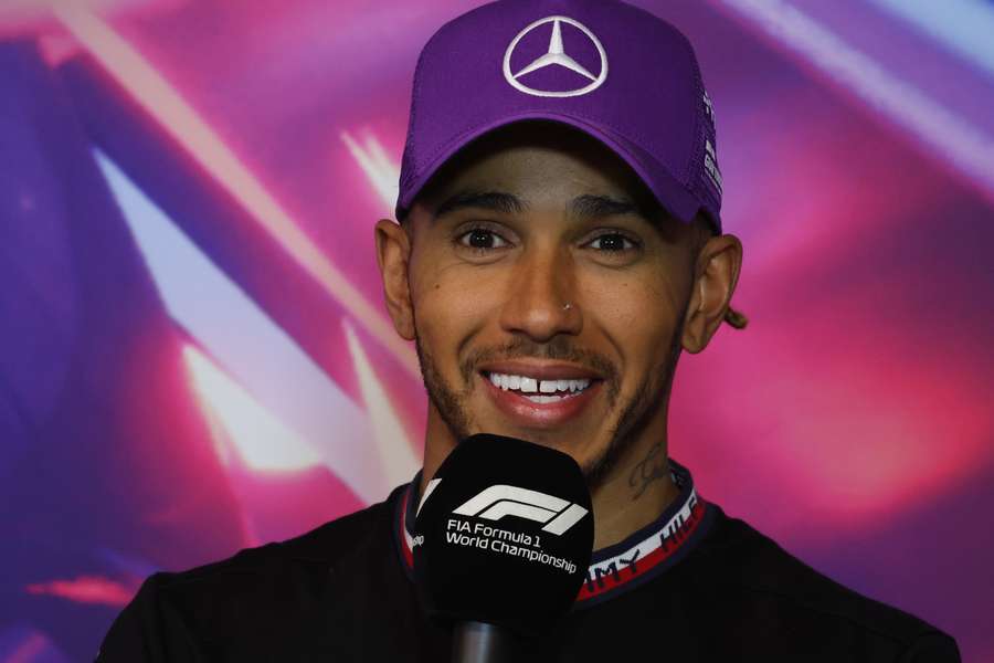 Mercedes' Lewis Hamilton during the press conference after the race