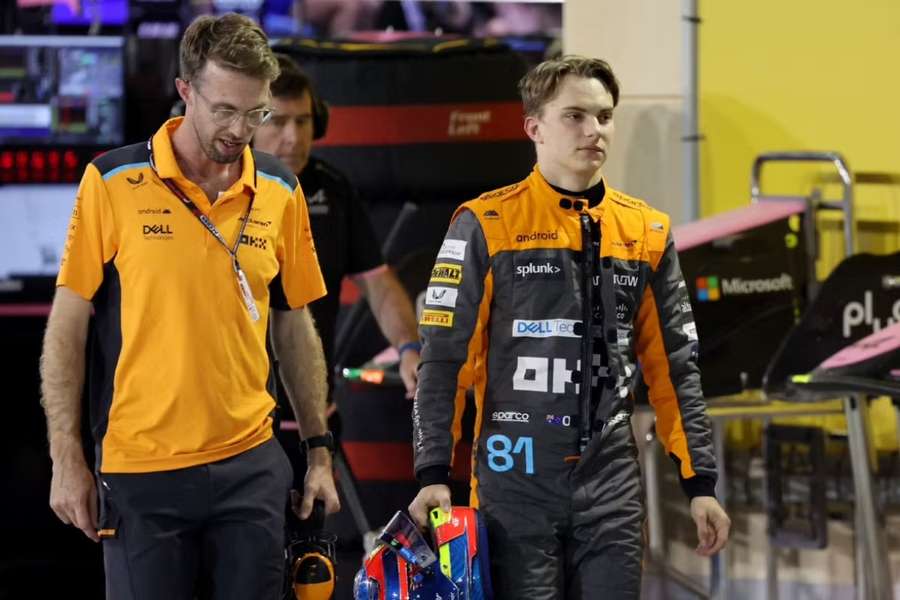 McLaren's Oscar Piastri in the pits during qualifying