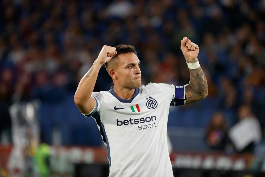 Lautaro celebra un gol ante la Roma