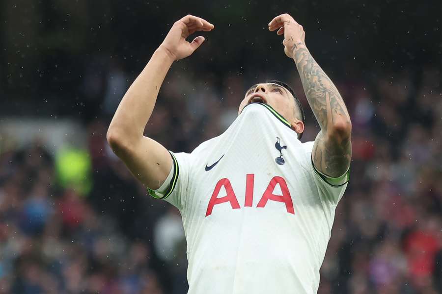 Tottenham Hotspur's Spanish defender Pedro Porro reacts during the English Premier League football match between Tottenham Hotspur and Crystal Palace