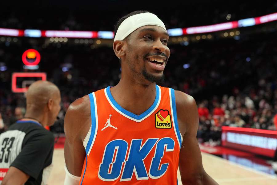 Shai Gilgeous-Alexander of the Oklahoma City Thunder leaves the court following a win over the Portland Trail Blazers