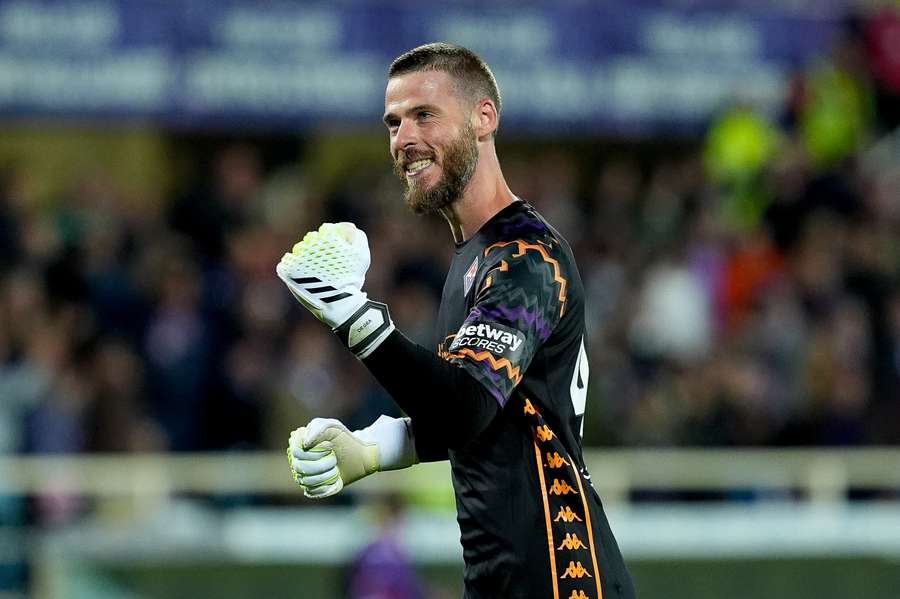 David de Gea esulta durante Fiorentina-Milan