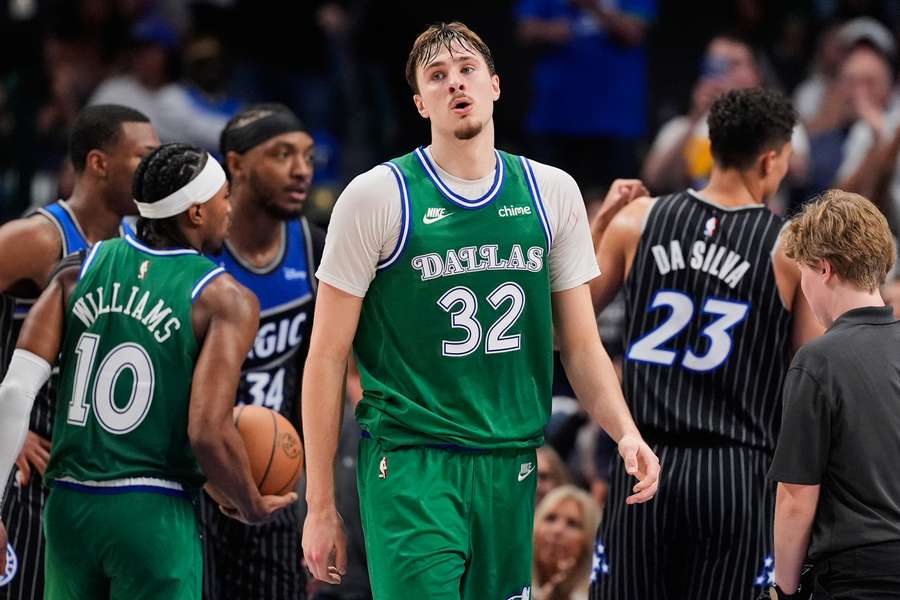 Dallas Mavericks Cooper Flagg reacts during 51 point game