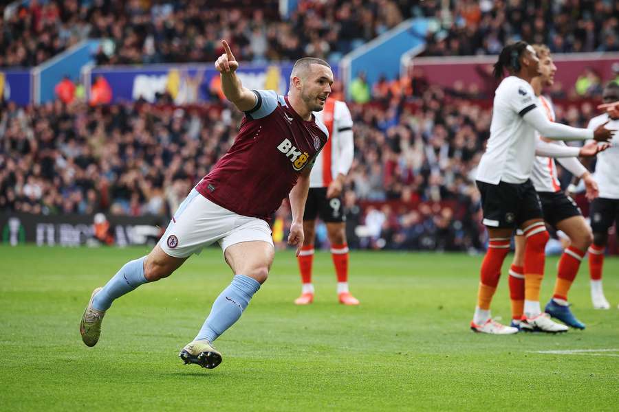 John McGinn of Aston Villa celebrates after scoring the team's first goal