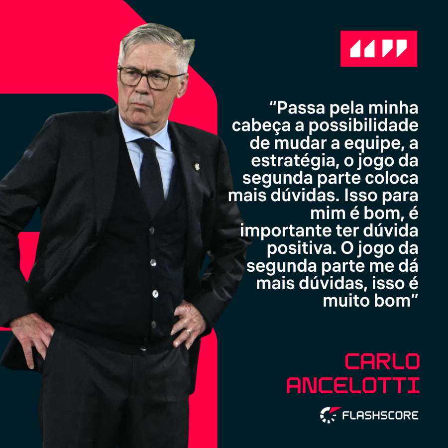 Ancelotti diz que o segundo tempo deixou dúvidas na sua cabeça