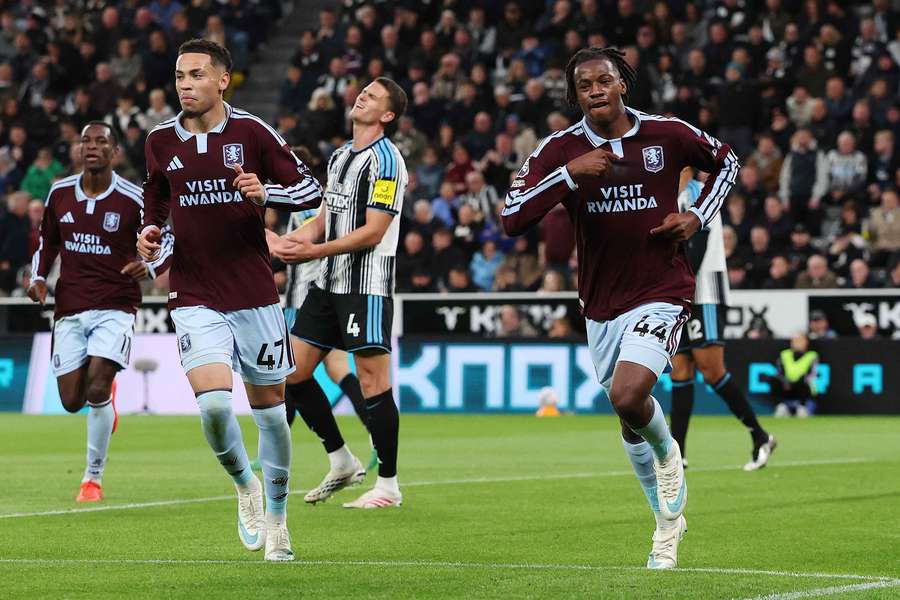 Aston Villa's Johan Manzambi celebrates scoring Aston Villa's Johan Manzambi celebrates scoring