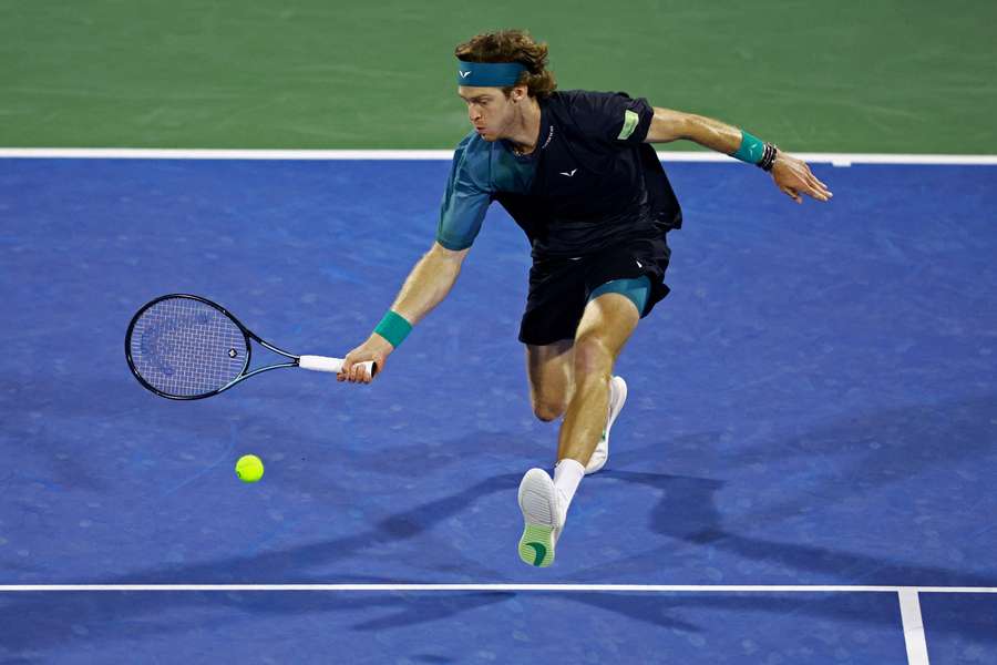 Andrey Rublev in action in Dubai