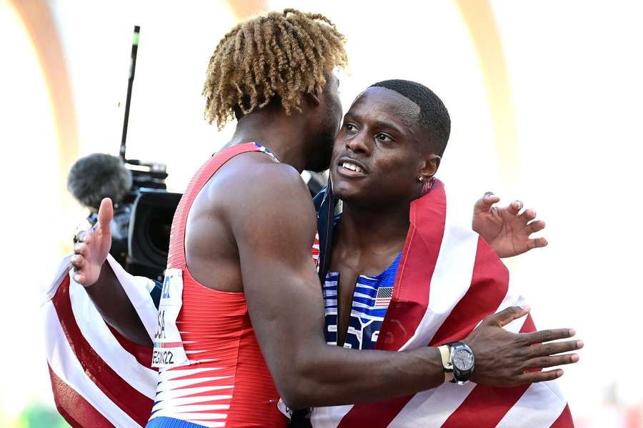 Im Sommer in Oregon noch Kollegen, nun Kontrahenten: Loah Lyles (l.) und Christian Coleman.