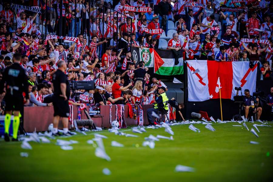 Saturday's game was halted after 13 minutes as fans threw paper planes and rubber balls onto the pitch in protest Saturday's game was halted after 13 minutes as fans threw paper planes and rubber balls onto the pitch in protest