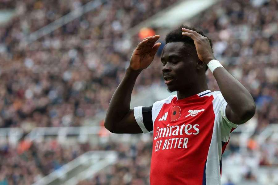 Arsenal's Bukayo Saka looks on after a missed chance during the Premier League match at St. James' Park