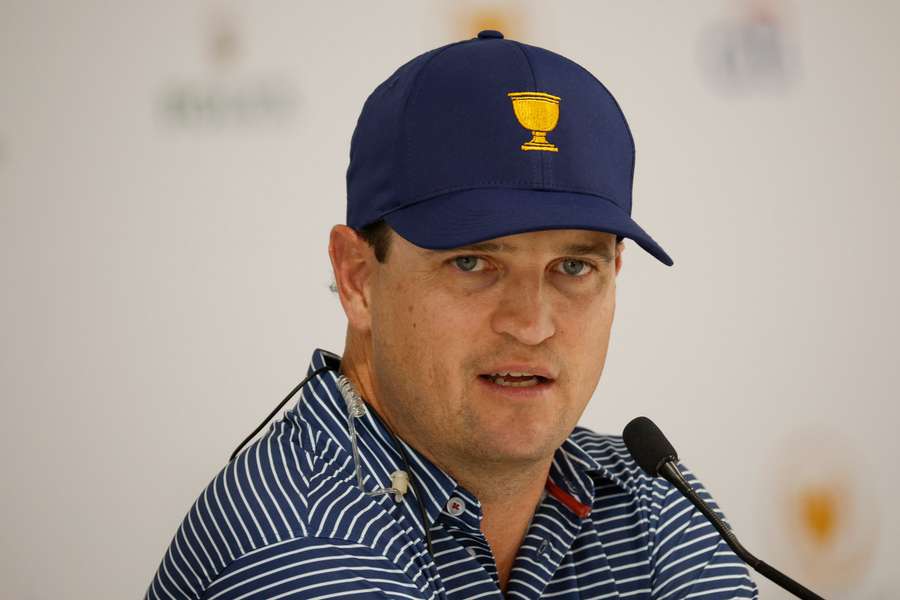 Assistant Captain Zach Johnson of the US Team takes part in a press conference prior to the 2022 Presidents Cup